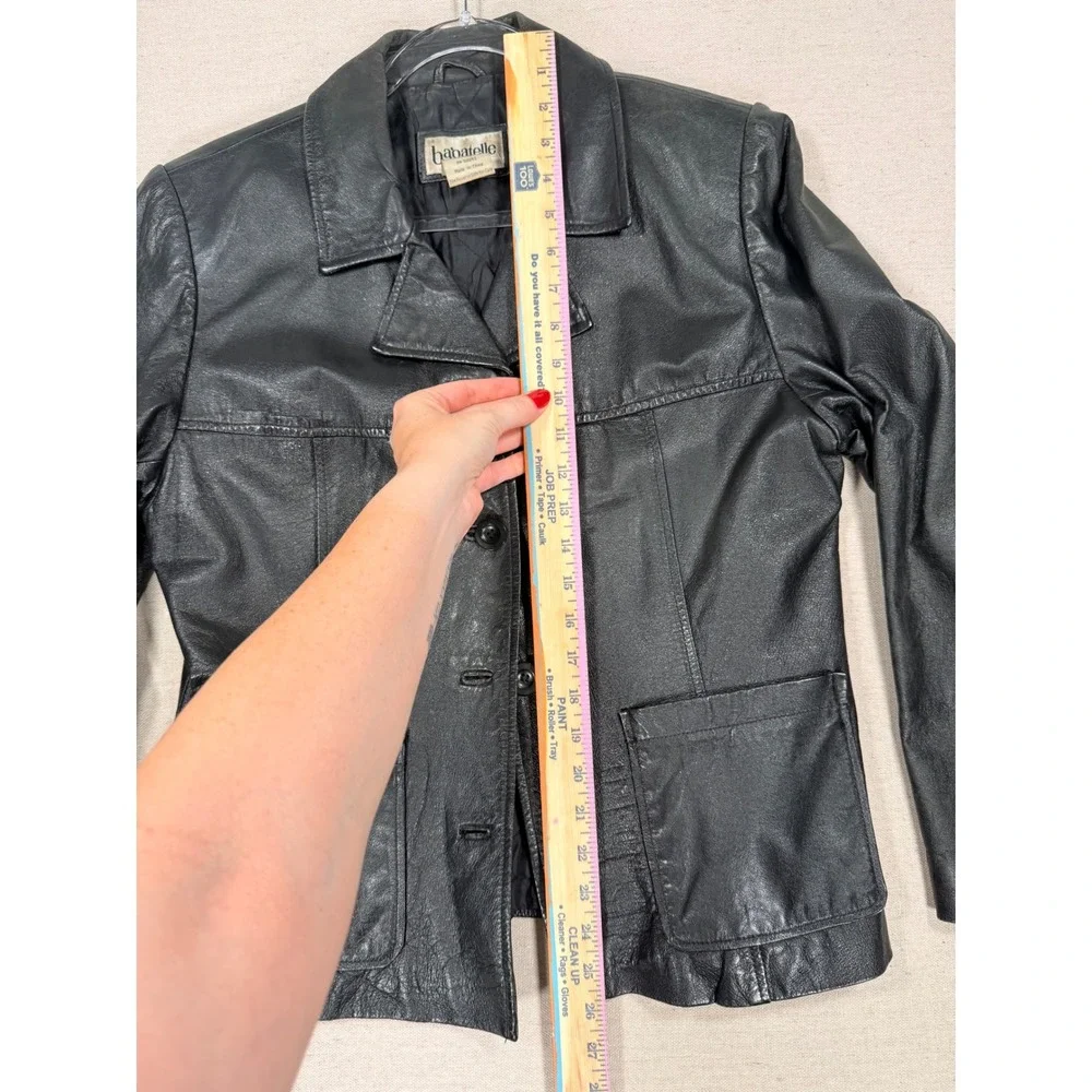 Bagatelle Womens Black Genuine Leather Button Front Jacket Size Medium Vintage